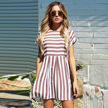 Load image into Gallery viewer, Lossky Women Summer Beach Dress A-Line Striped S - red-que