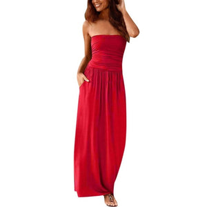 Maxi Dress 2019 Off Shoulder Long Dress Ladies Sundress - red-que