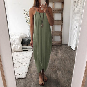 Loose Straps Sleeveless Dress Elegant  Casual - red-que