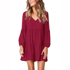 Tassel Sleeve V-Neck Stylish Party Dress - red-que