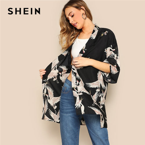 SHEIN Bohemian Casual Kimonos - red-que