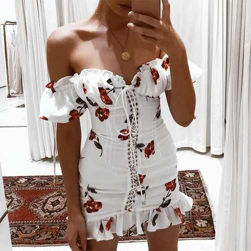 Dress 2019 Lace Up Strapless White - red-que