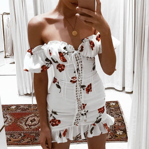 Dress 2019 Lace Up Strapless White - red-que